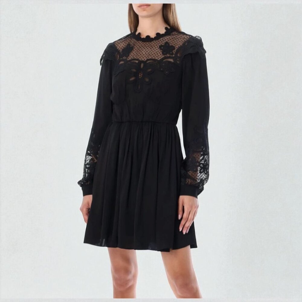 CLEAROUT Self Portrait Chemical Lace Bib Mini Dress Size 0 - Picture 4 of 16